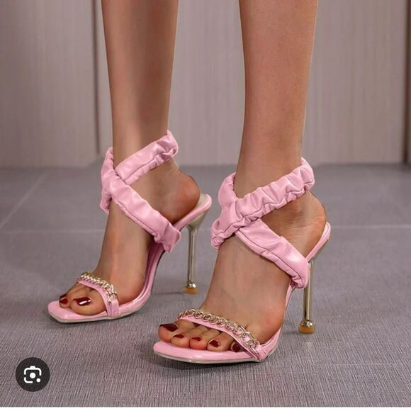 🌸SHEIN pink purple chain open toe elastic strappy high heel mule shoe size 8 - Picture 3 of 15